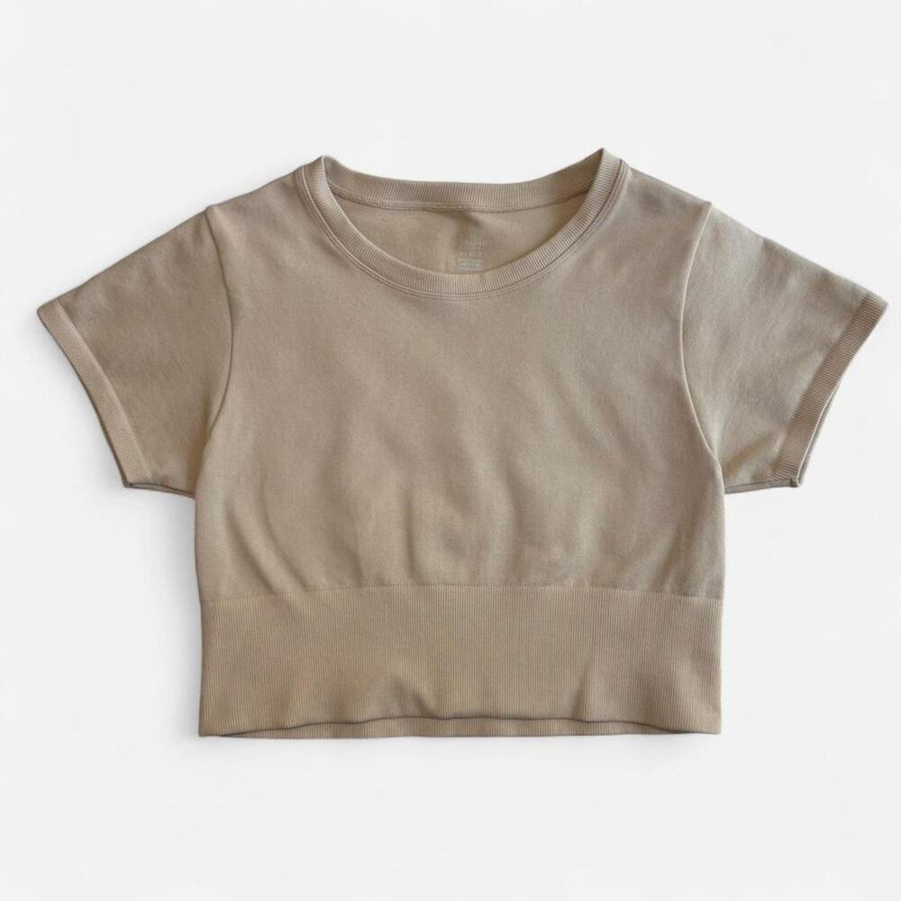 OFFLINE by Aerie Women M Cropped T-Shirt Short Sleeve Cream Beige